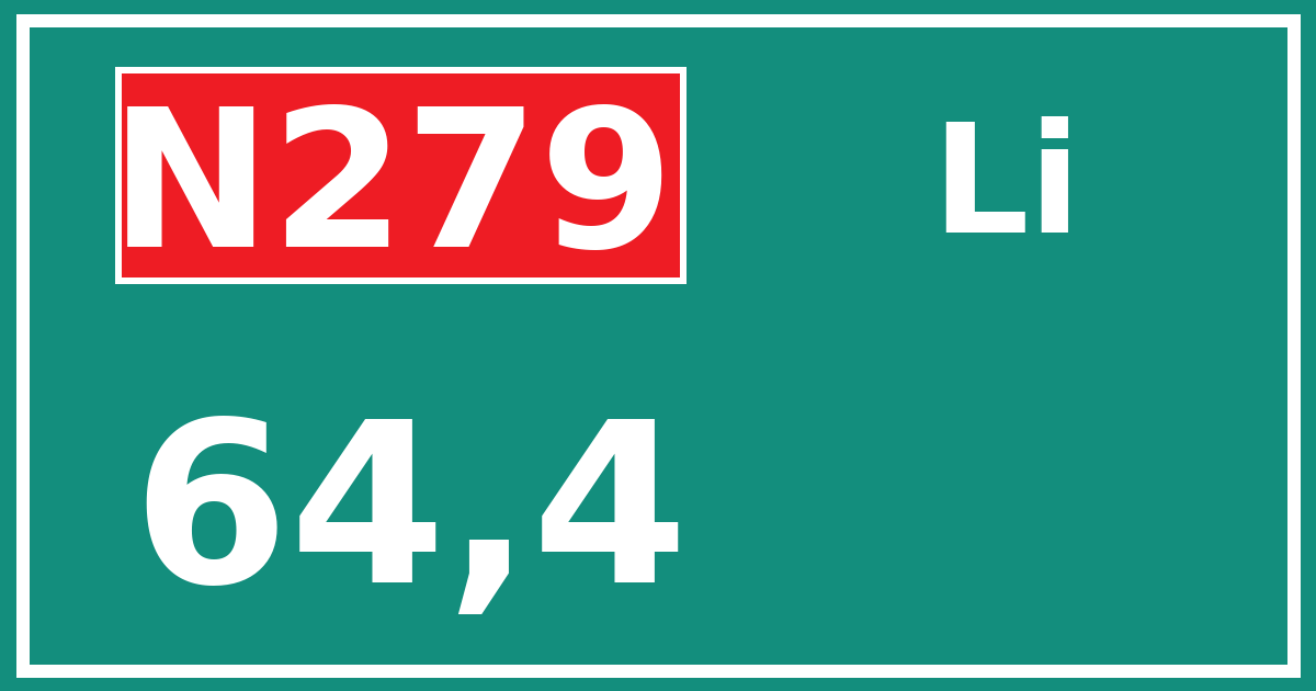 Hectometerbord N279 64,4 zijde Li
