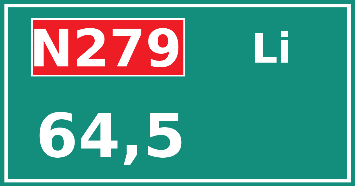 Hectometerbord N279 64,5 zijde Li