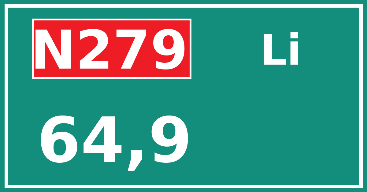 Hectometerbord N279 64,9 zijde Li