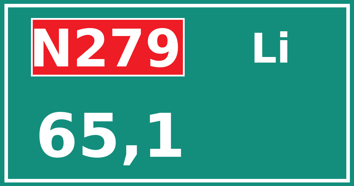 Hectometerbord N279 65,1 zijde Li