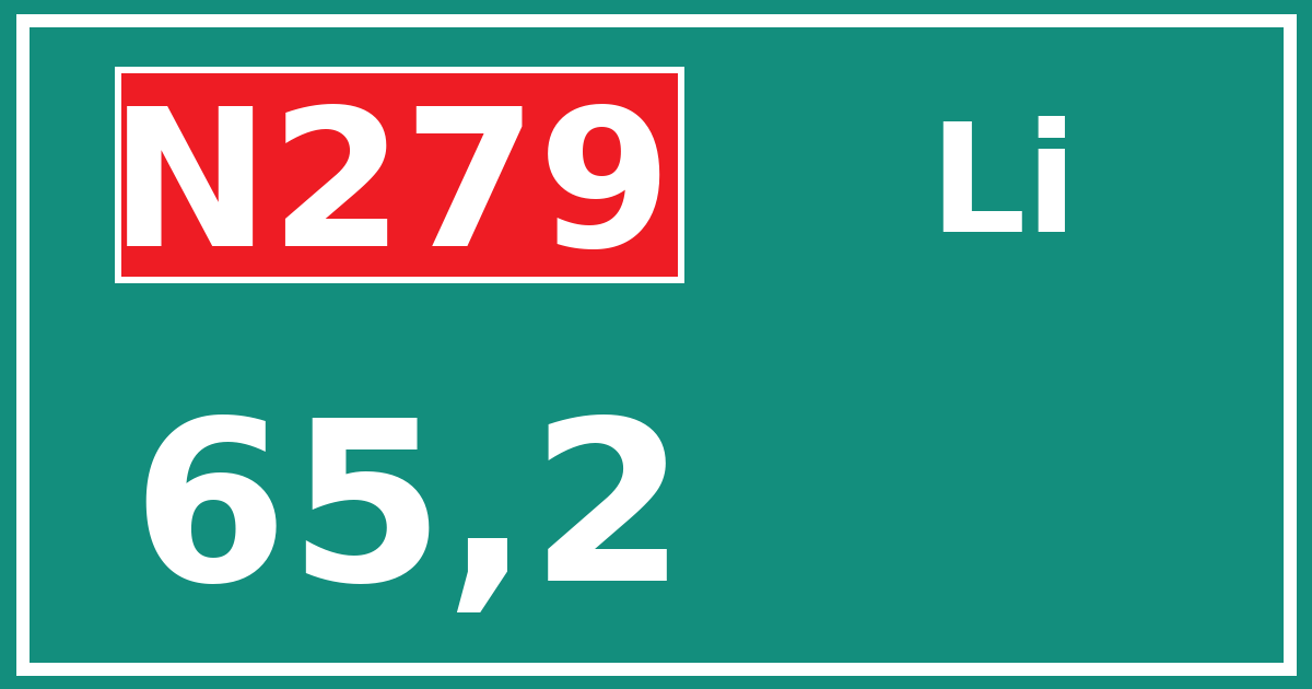 Hectometerbord N279 65,2 zijde Li