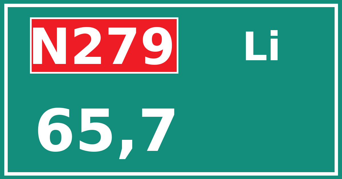 Hectometerbord N279 65,7 zijde Li