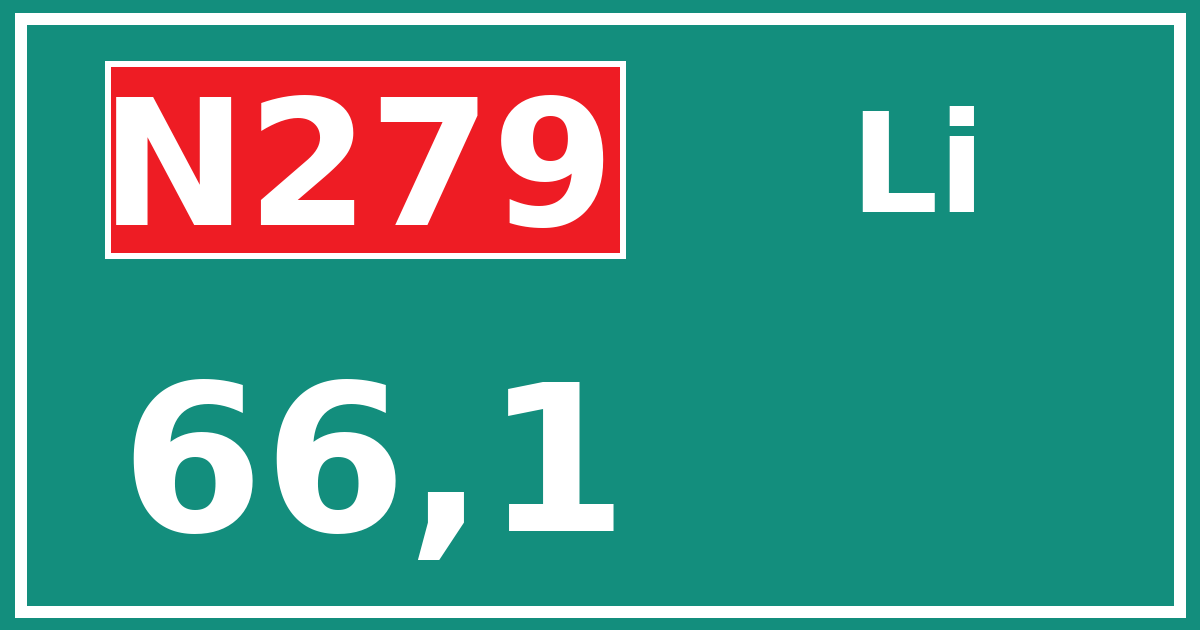 Hectometerbord N279 66,1 zijde Li