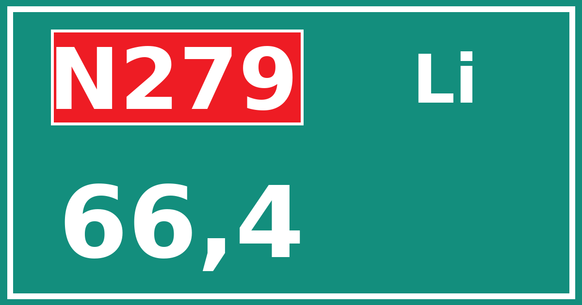 Hectometerbord N279 66,4 zijde Li