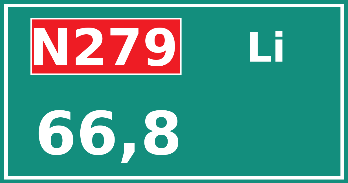 Hectometerbord N279 66,8 zijde Li