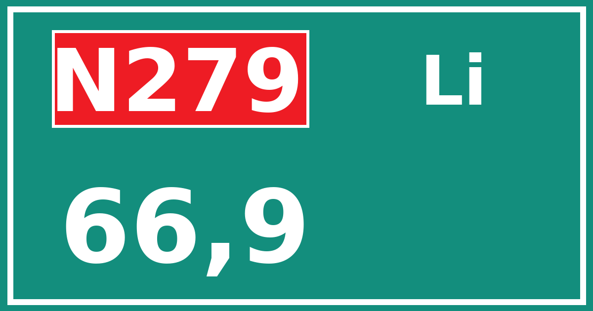 Hectometerbord N279 66,9 zijde Li