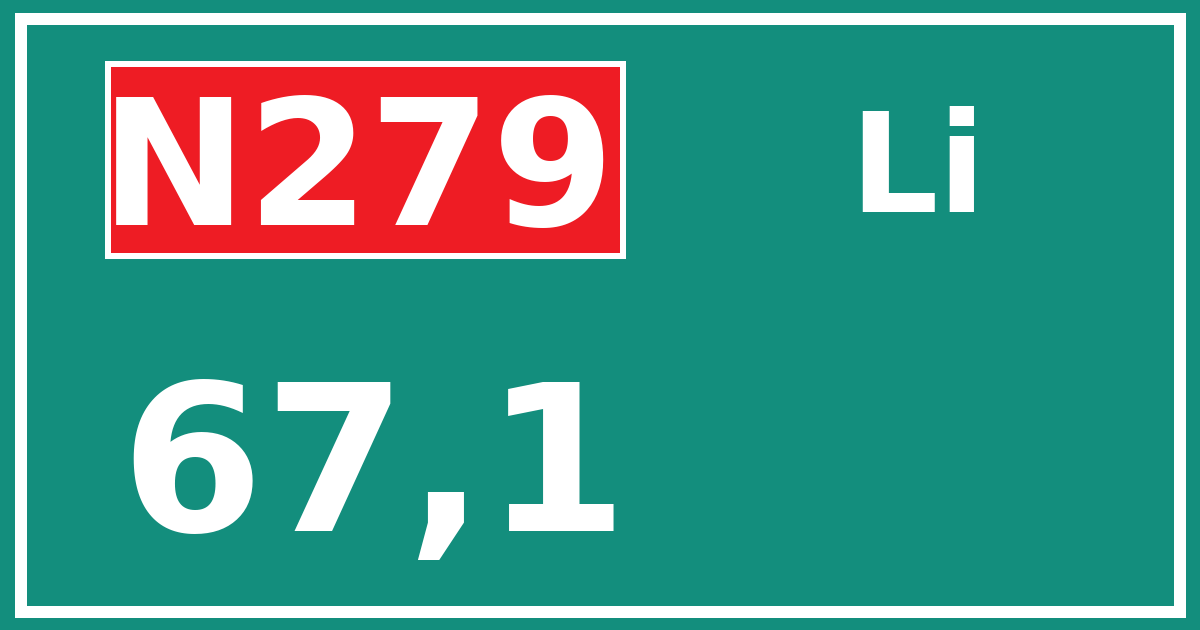 Hectometerbord N279 67,1 zijde Li