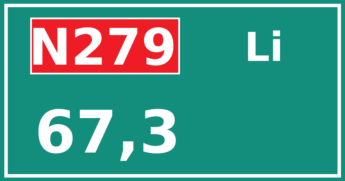 Hectometerbord N279 67,3 zijde Li