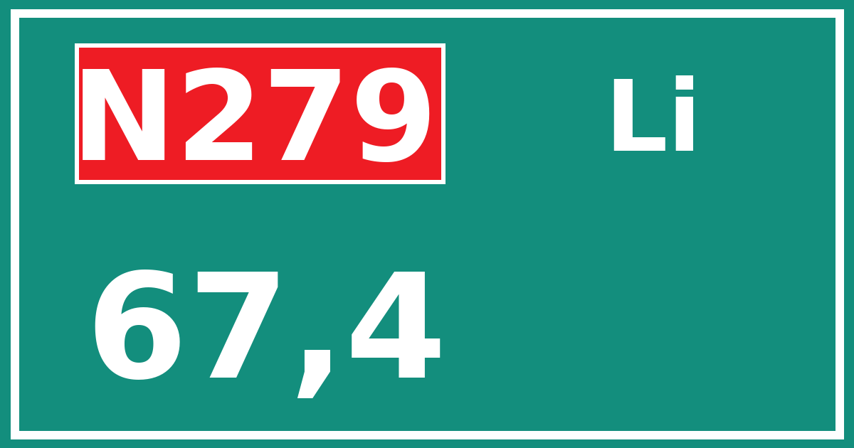 Hectometerbord N279 67,4 zijde Li
