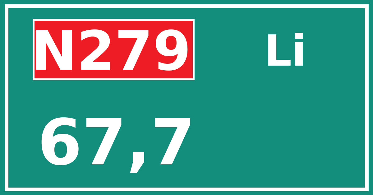 Hectometerbord N279 67,7 zijde Li