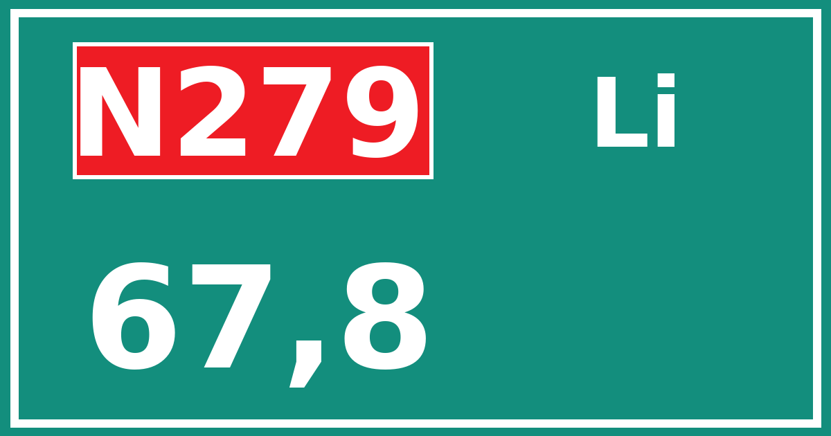 Hectometerbord N279 67,8 zijde Li