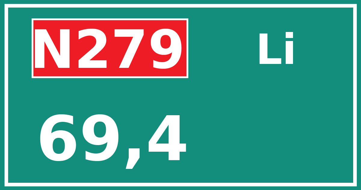 Hectometerbord N279 69,4 zijde Li