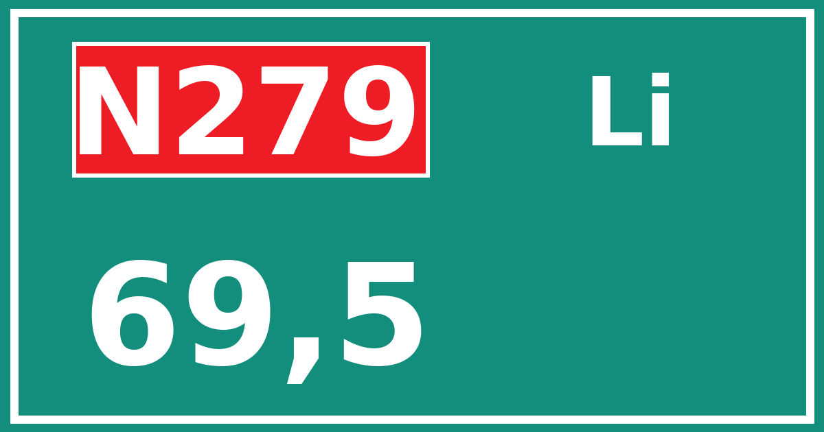 Hectometerbord N279 69,5 zijde Li