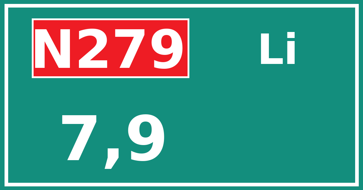 Hectometerbord N279 7,9 zijde Li