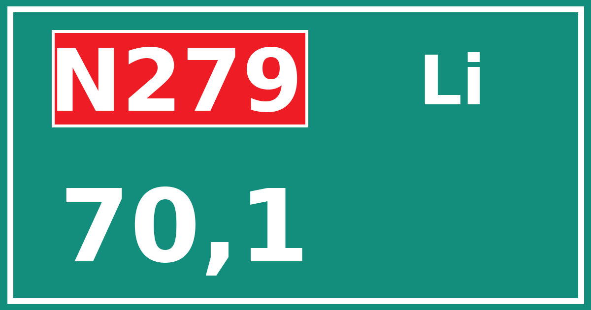 Hectometerbord N279 70,1 zijde Li