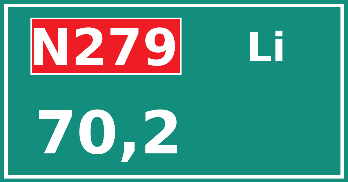 Hectometerbord N279 70,2 zijde Li