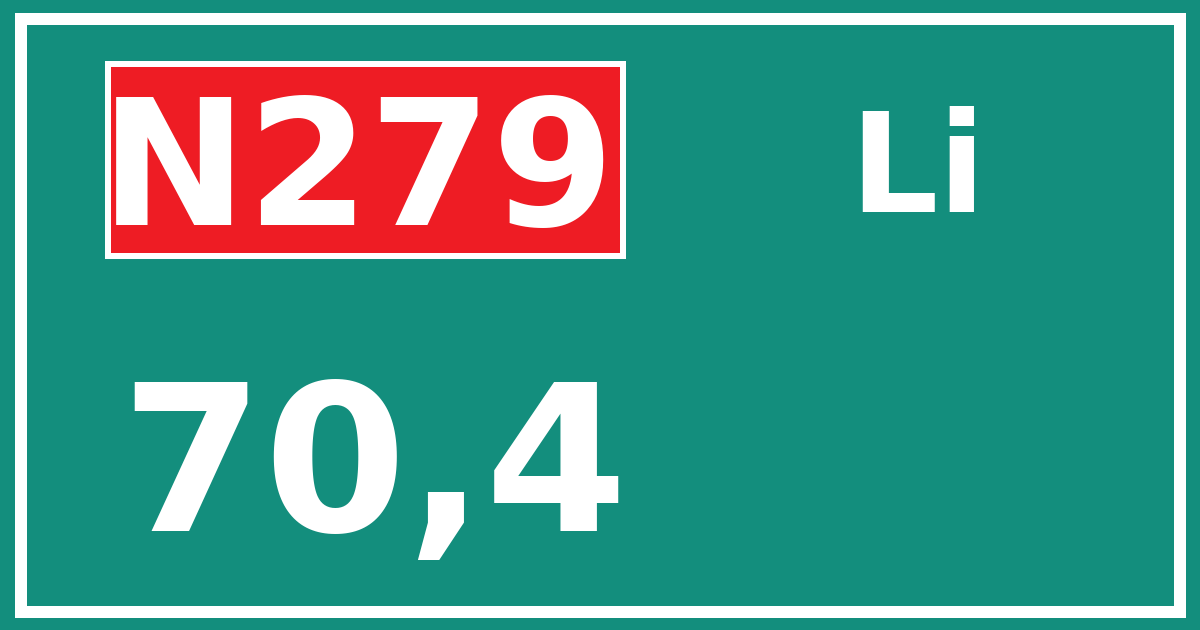 Hectometerbord N279 70,4 zijde Li