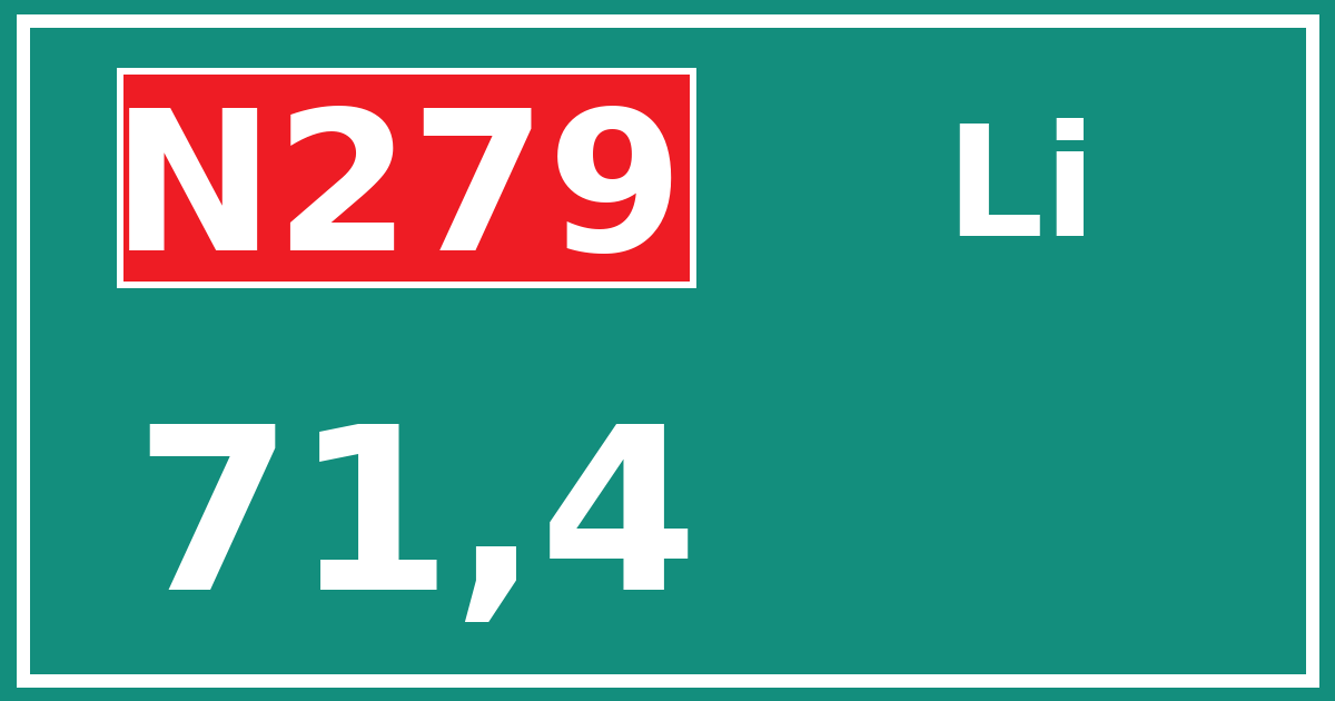 Hectometerbord N279 71,4 zijde Li