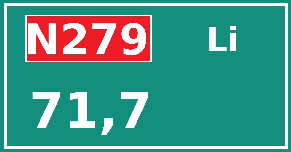 Hectometerbord N279 71,7 zijde Li