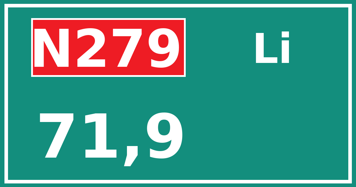 Hectometerbord N279 71,9 zijde Li