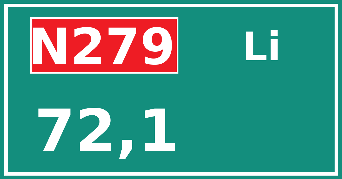 Hectometerbord N279 72,1 zijde Li