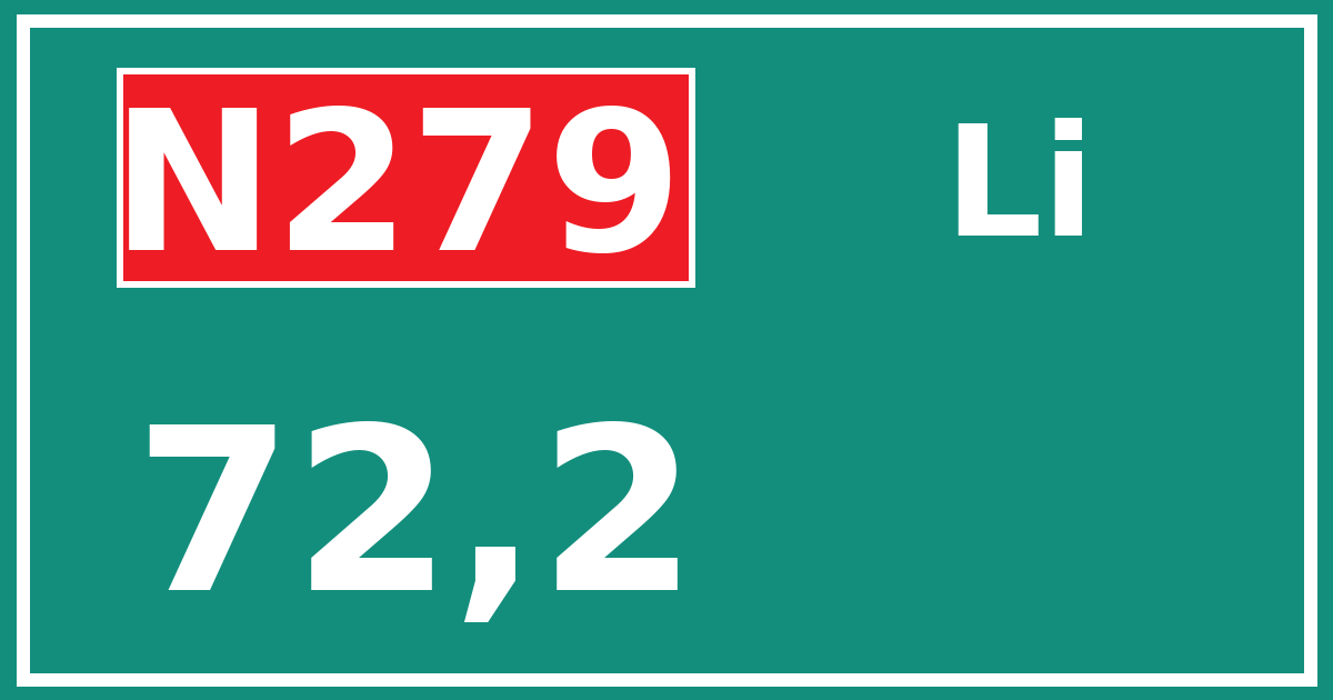 Hectometerbord N279 72,2 zijde Li