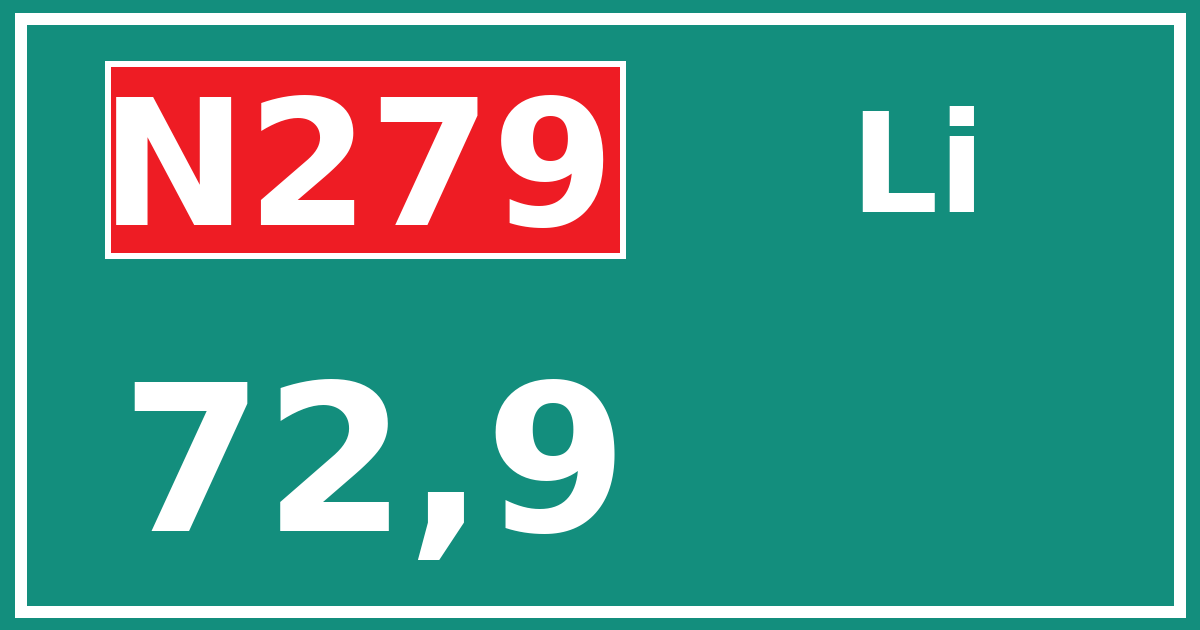 Hectometerbord N279 72,9 zijde Li