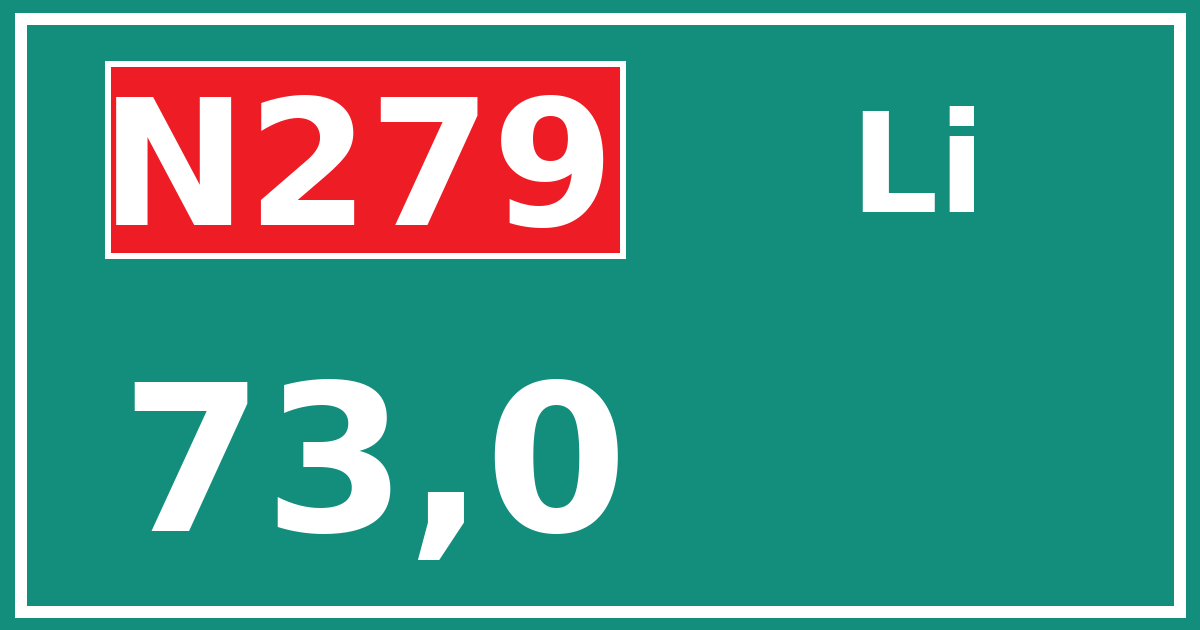 Hectometerbord N279 73,0 zijde Li