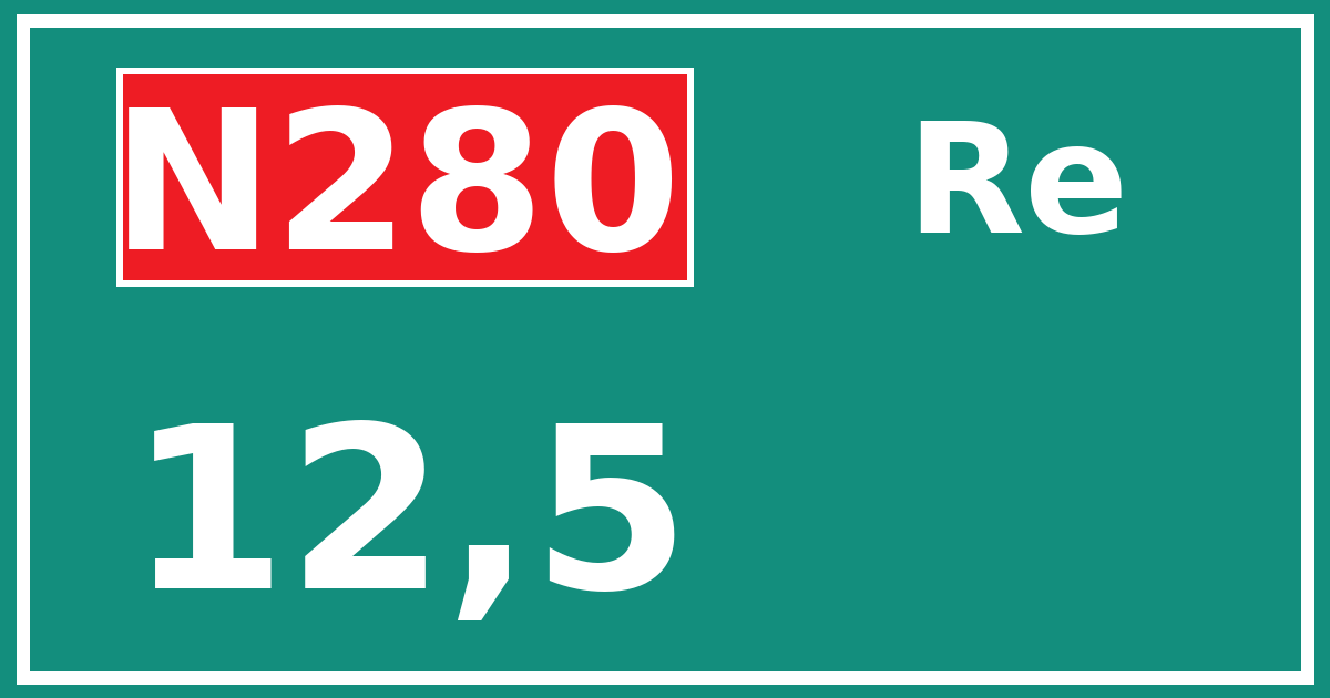 Hectometerbord N280 12,5 zijde Re