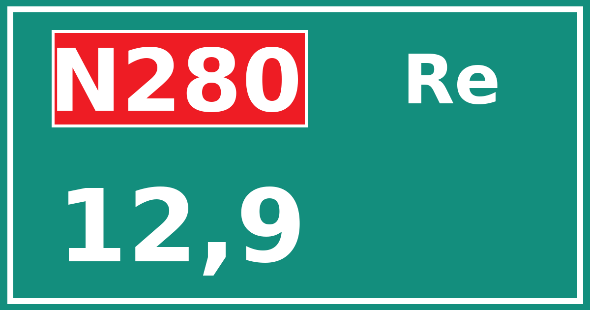 Hectometerbord N280 12,9 zijde Re
