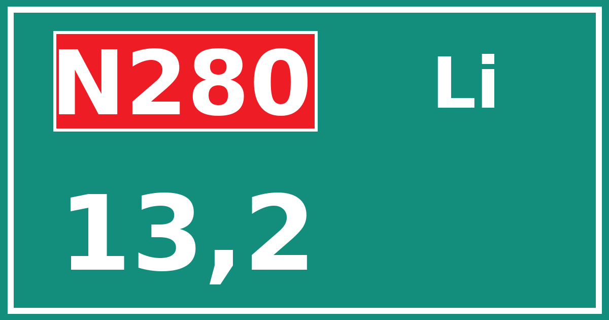 Hectometerbord N280 13,2 zijde Li
