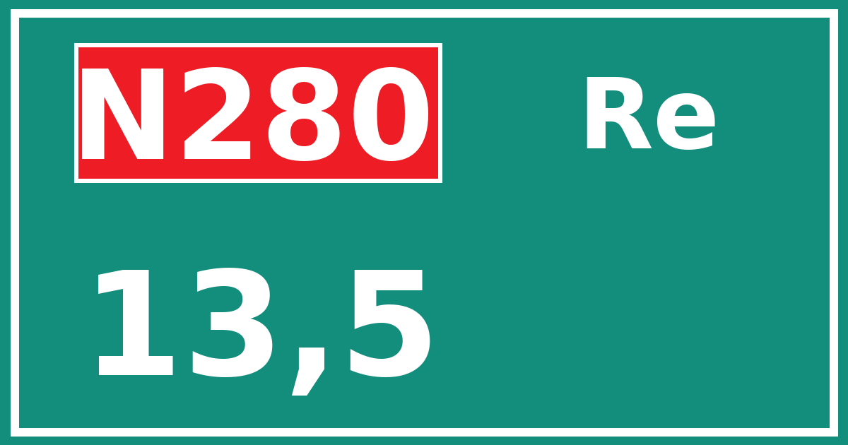 Hectometerbord N280 13,5 zijde Re