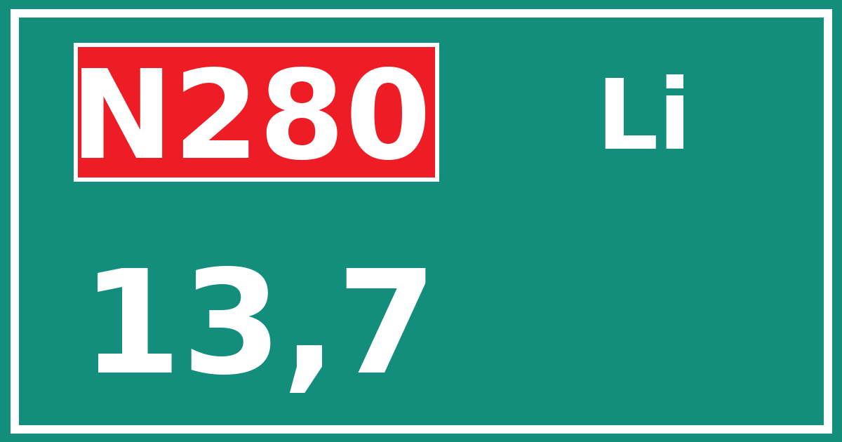 Hectometerbord N280 13,7 zijde Li
