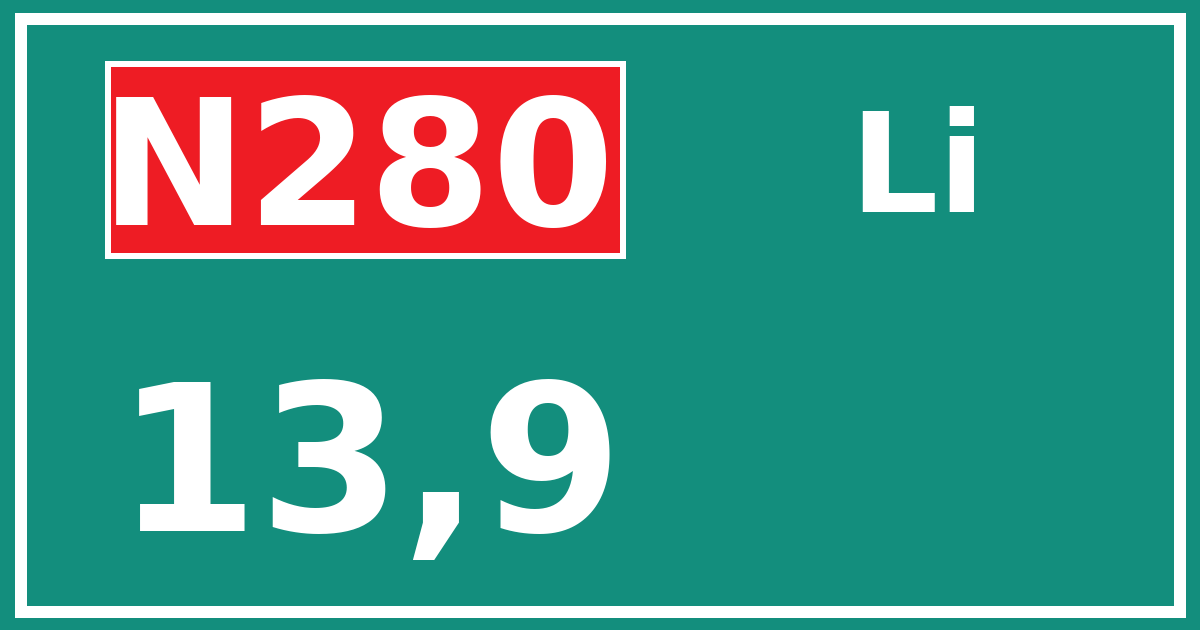 Hectometerbord N280 13,9 zijde Li