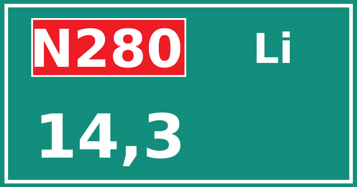 Hectometerbord N280 14,3 zijde Li