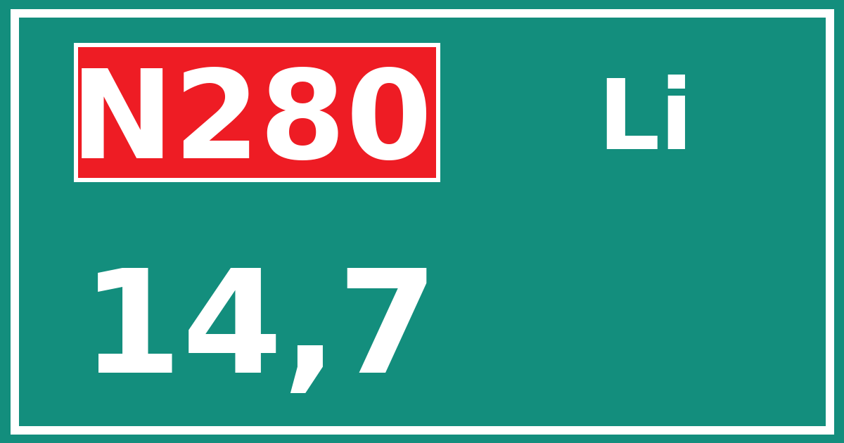Hectometerbord N280 14,7 zijde Li