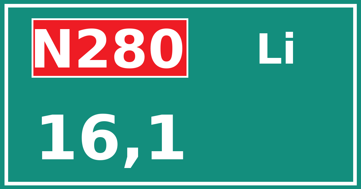 Hectometerbord N280 16,1 zijde Li