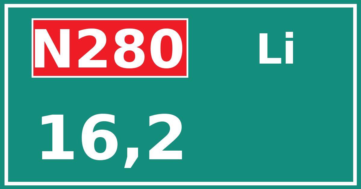 Hectometerbord N280 16,2 zijde Li