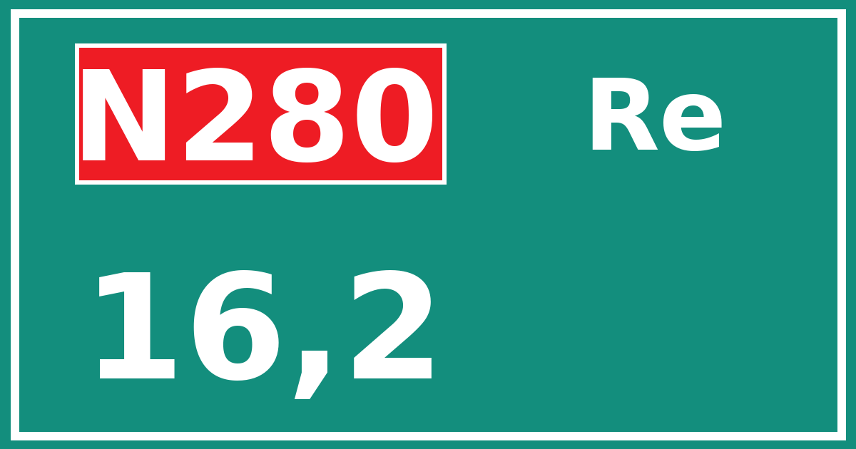 Hectometerbord N280 16,2 zijde Re