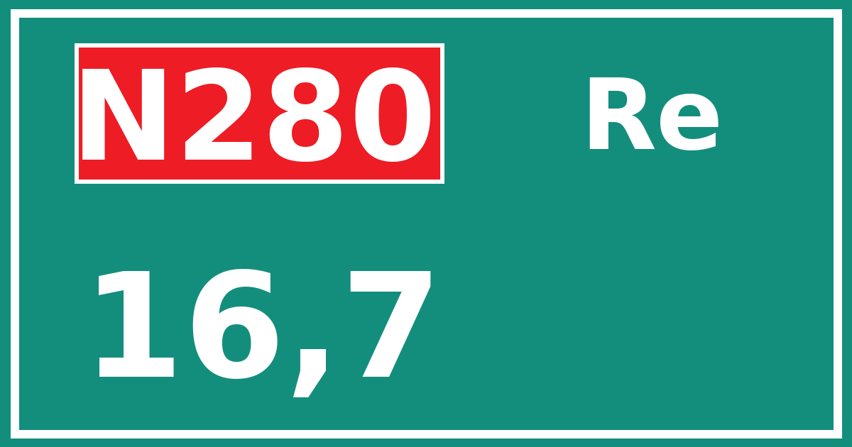 Hectometerbord N280 16,7 zijde Re