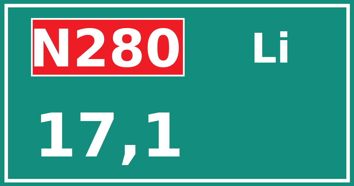 Hectometerbord N280 17,1 zijde Li