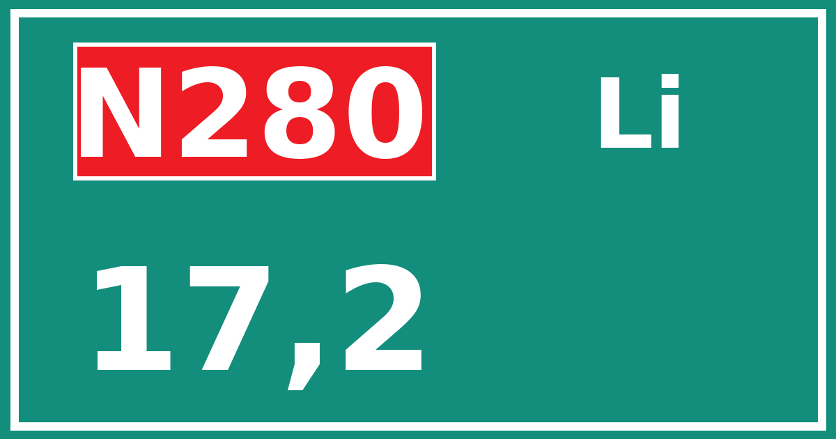 Hectometerbord N280 17,2 zijde Li