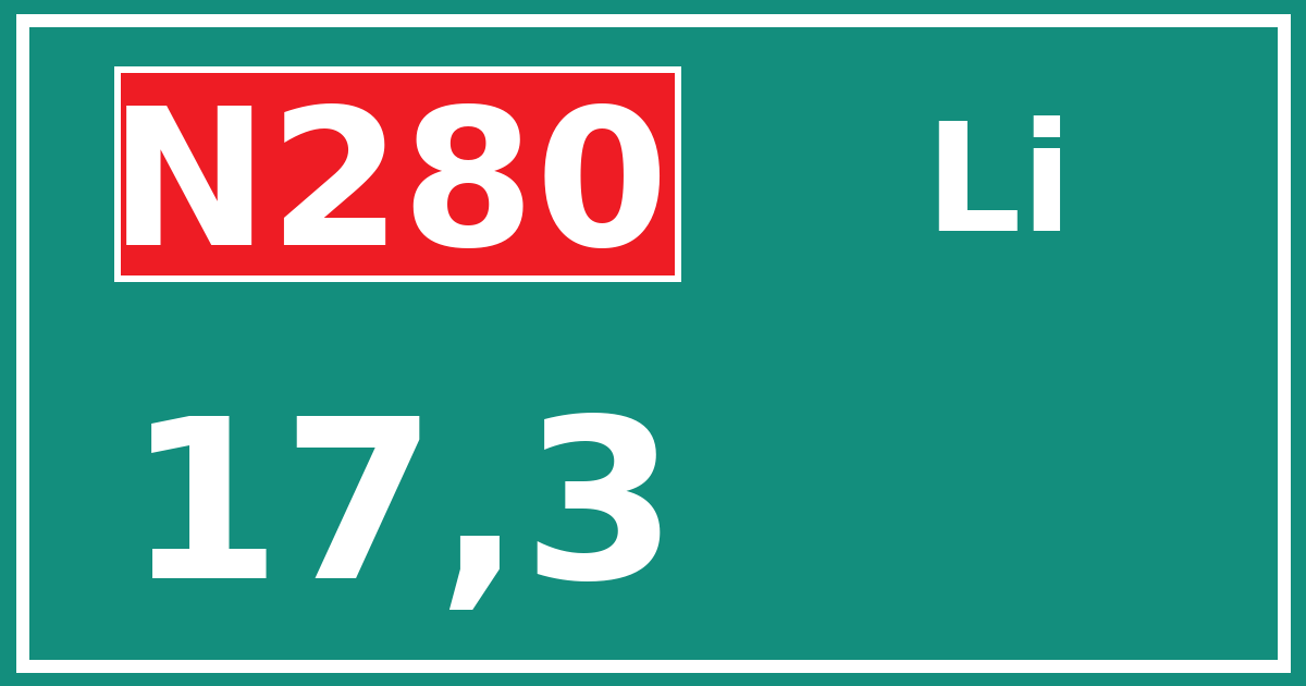 Hectometerbord N280 17,3 zijde Li