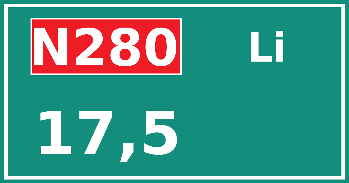 Hectometerbord N280 17,5 zijde Li