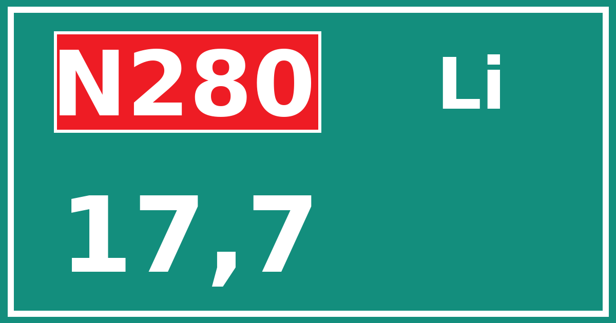 Hectometerbord N280 17,7 zijde Li