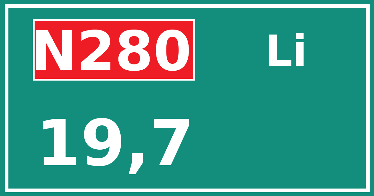 Hectometerbord N280 19,7 zijde Li