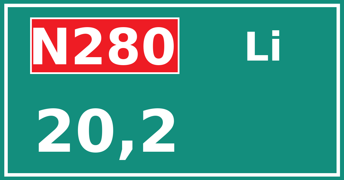 Hectometerbord N280 20,2 zijde Li