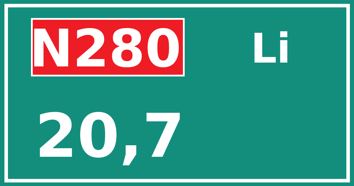 Hectometerbord N280 20,7 zijde Li