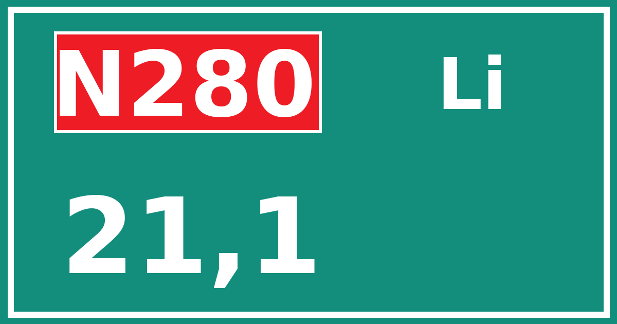 Hectometerbord N280 21,1 zijde Li