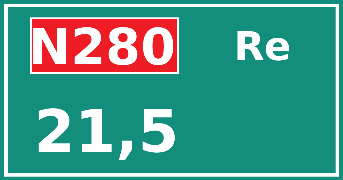 Hectometerbord N280 21,5 zijde Re